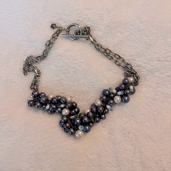 NWOT Genuine Tahitian Peacock Pearls n Crystal Statement Bib Necklace - Picture 11 of 14